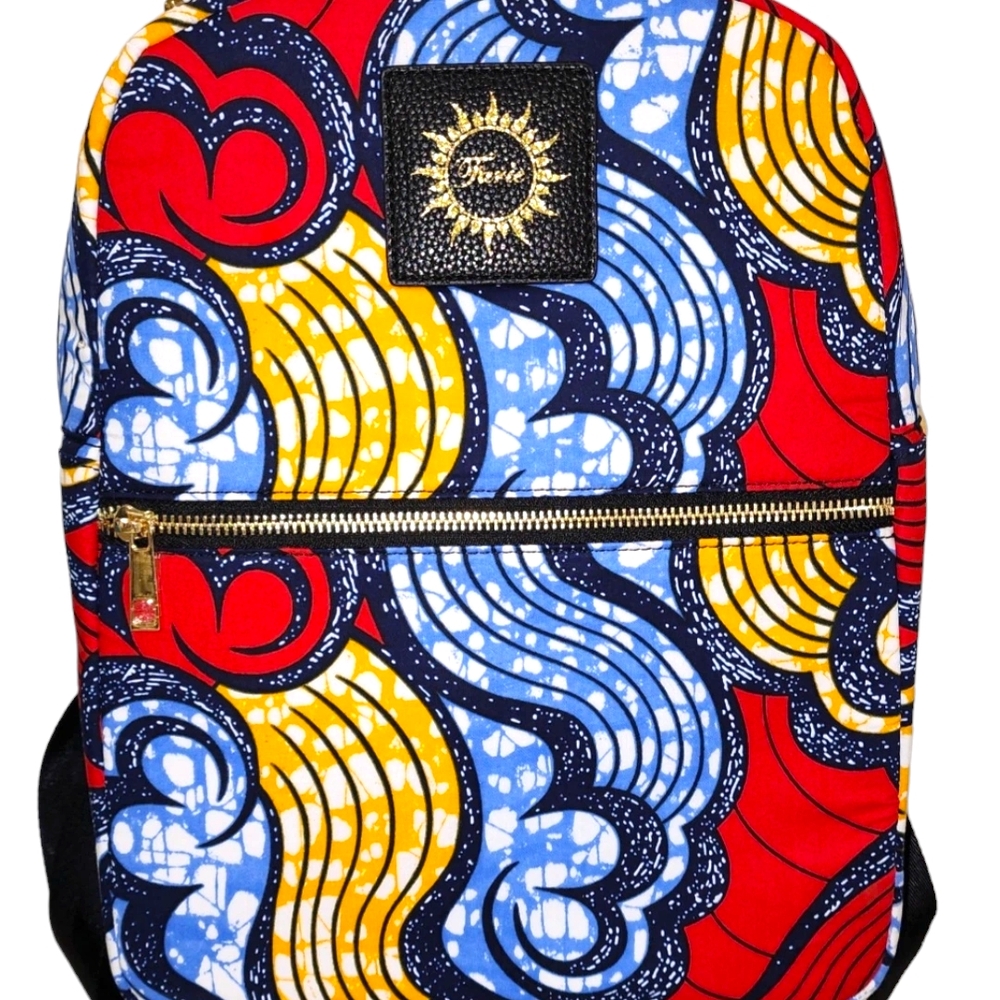 Tariro Unisex Backpack - Red and Blue Abstract Pattern Backpack